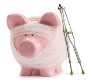 Troubled-Finances-Buget-broken-piggy-bank-on-sick-leave